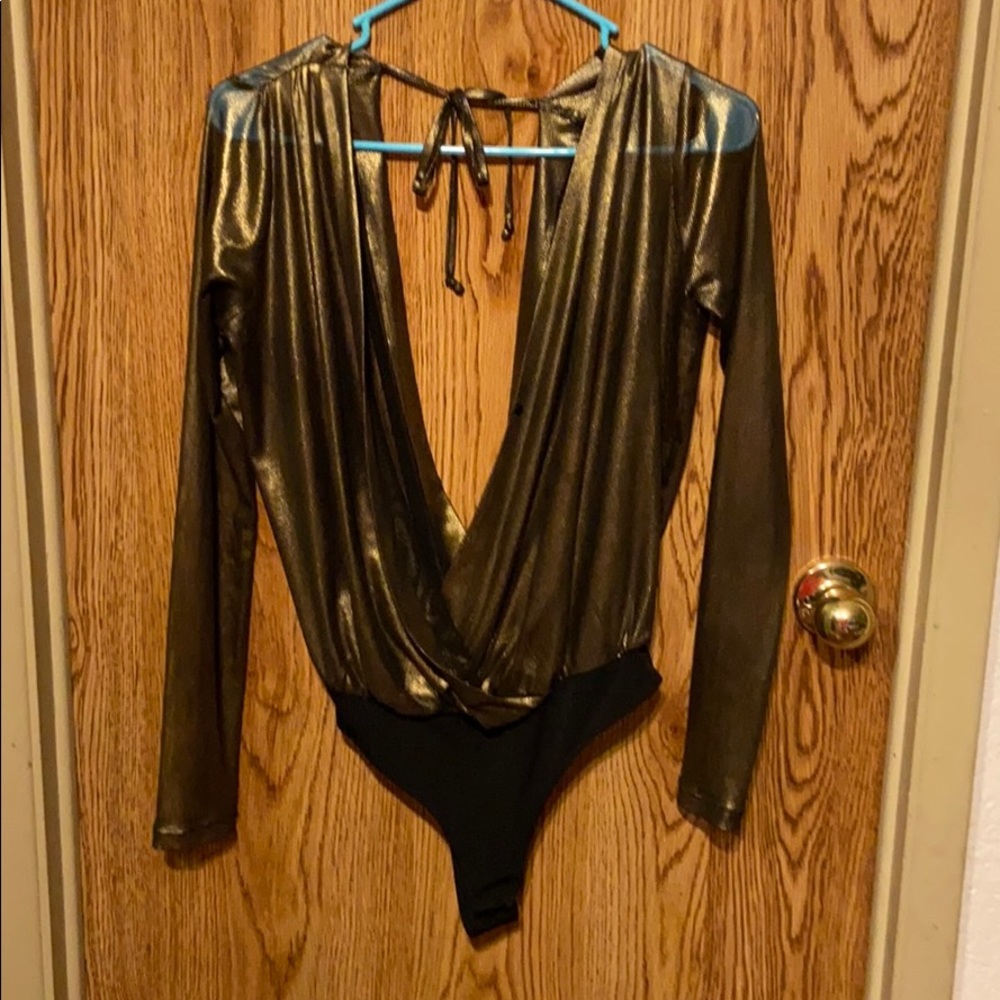 Gold low v bodysuit